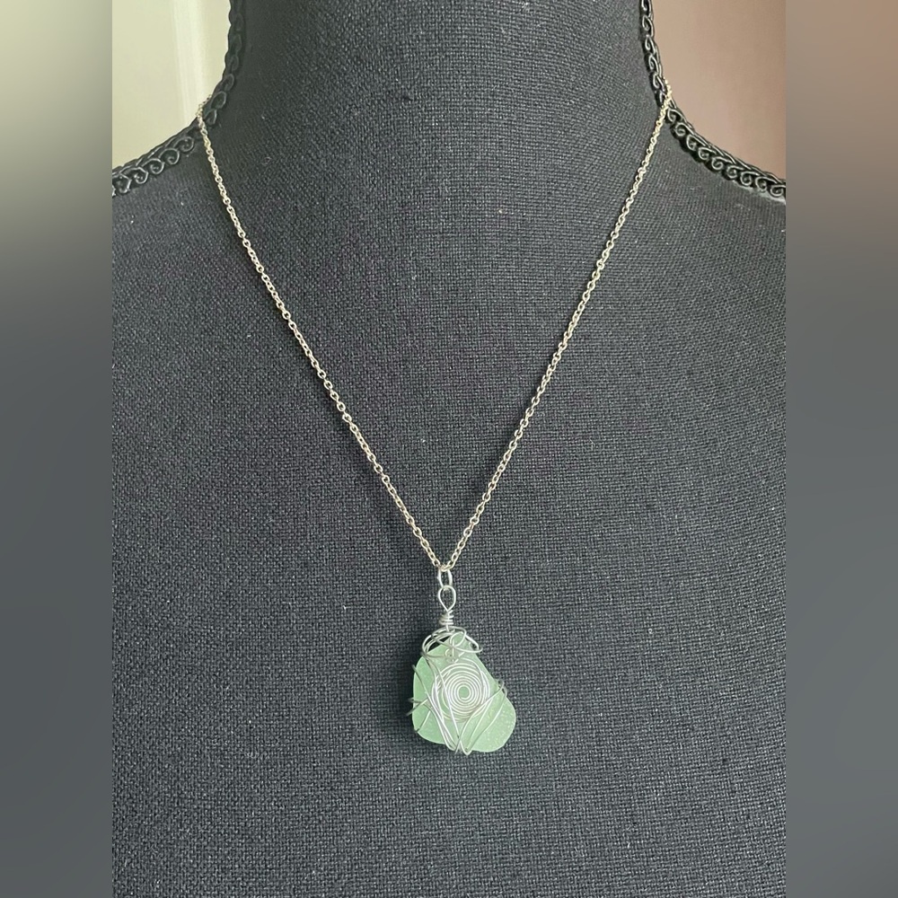 Handmade Wire-Wrapped Green Hawaiian Sea Glass Pendant Necklace